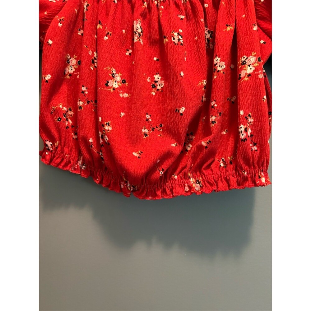 H&M Divided Womens Size M Floral Off Shoulder Cropped Puff Top Coquette Dainty - Picture 5 of 9